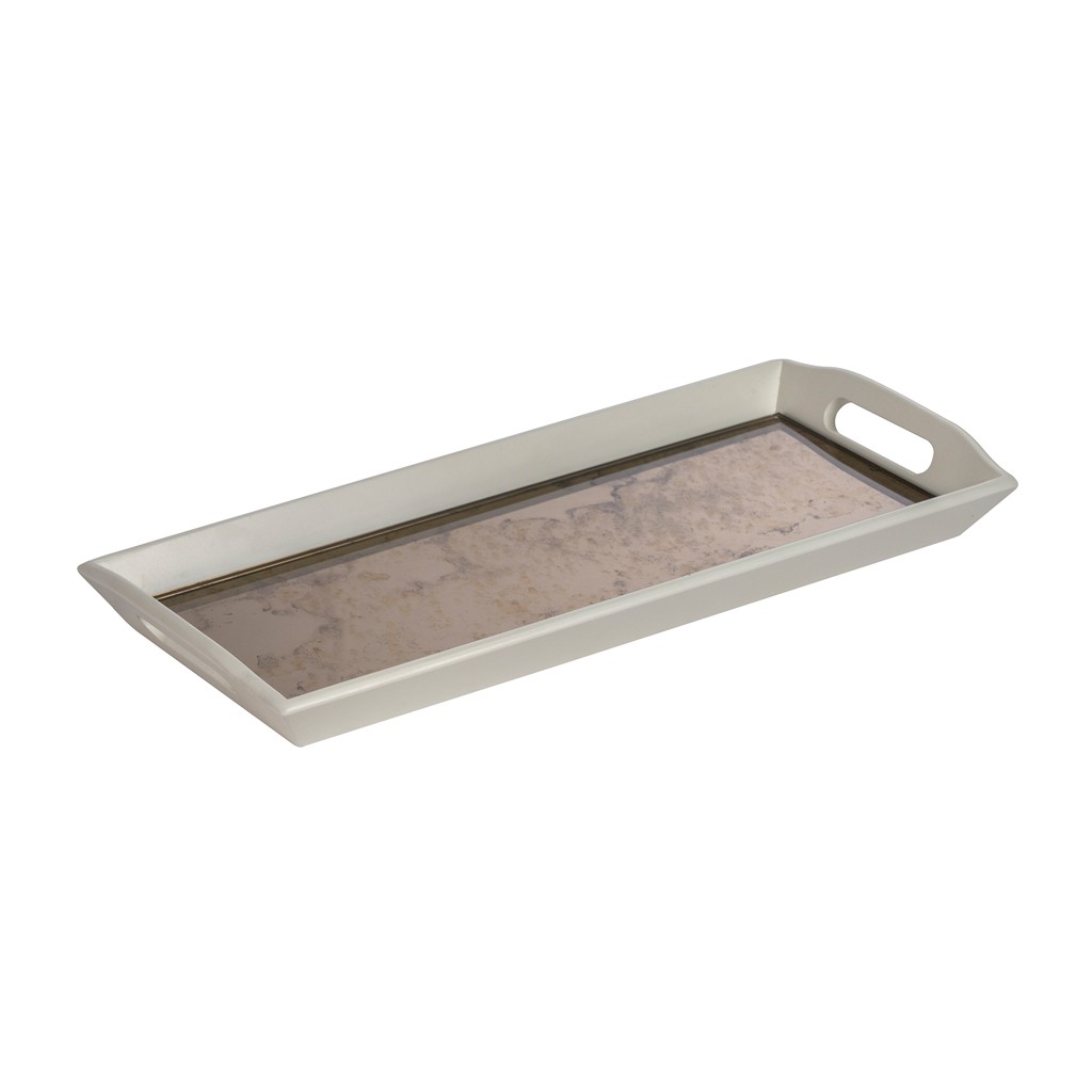 Thorne Wooden Tea Tray with Antique Bronze Mirrored Base