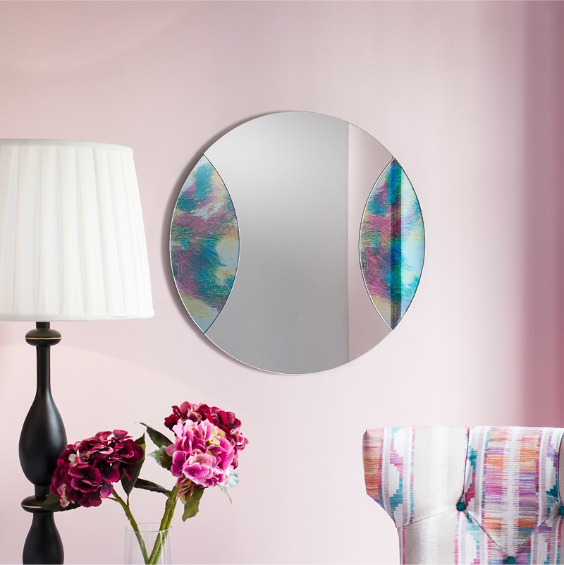 Oake Round Mirror With Rainbow Marbling Luxury Designer Mirrors