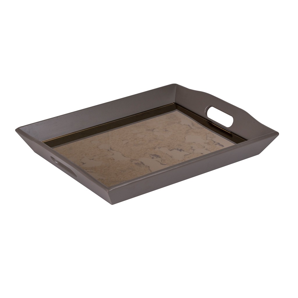 Thorne Wooden Tea Tray with Antique Bronze Mirrored Base