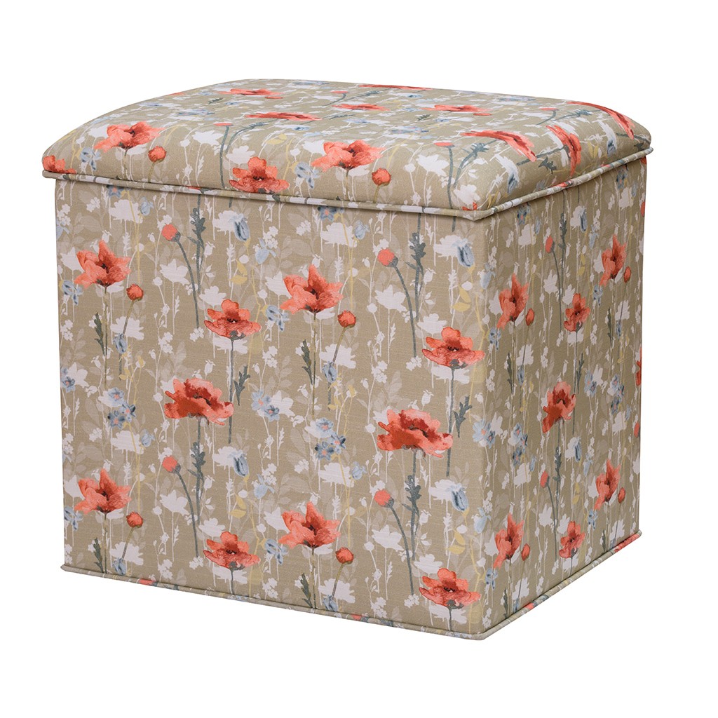 RSPB Poppies Upholstered Storage Ottoman - Grosvenor