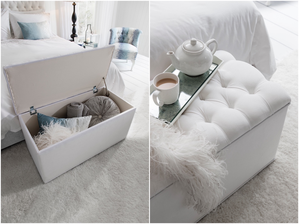 white velvet ottomans